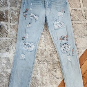 Lucky Brand Embroidered Distressed Light Blue Jeans, 4/27